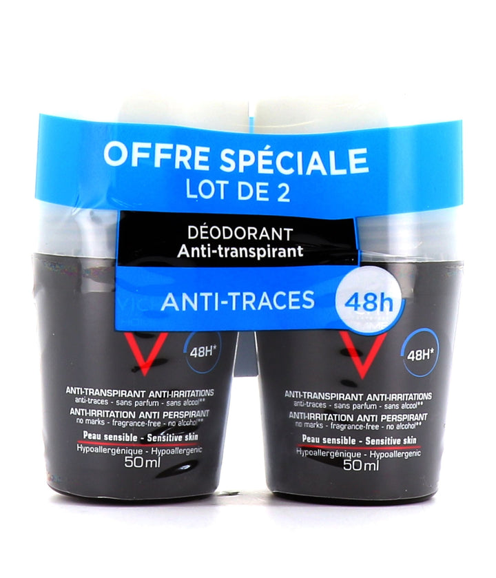 Homme Deodorant Anti-Transpirant Roll-On Sensitive skin 48h 50ml (Pack of 2)