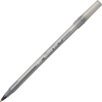 BIC Round Stic Ballpoint Pen, Frost, Black Ink, Medium Point, 60 Count