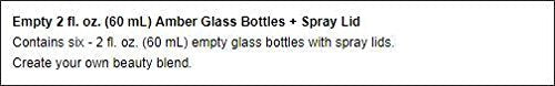 NOW Solutions Amber Glass Bottle Sprayer with Blank Label, 2 oz, Pack of 6
