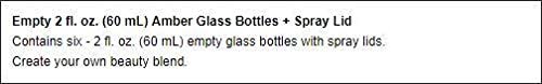 NOW Solutions Amber Glass Bottle Sprayer with Blank Label, 2 oz, Pack of 6