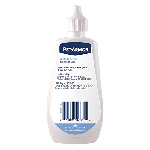PetArmor Ear Mite and Tick Treatment for Cats, 3 fl oz