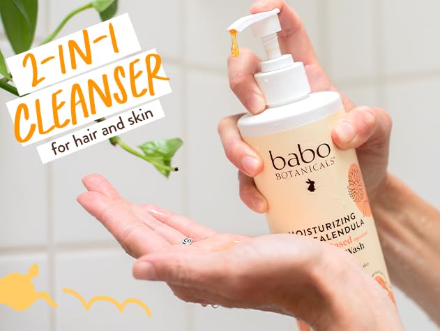 Babo Botanicals Moisturizing Oat & Calendula 2-in-1 Shampoo & Wash, Lightly Scented, 16 fl oz