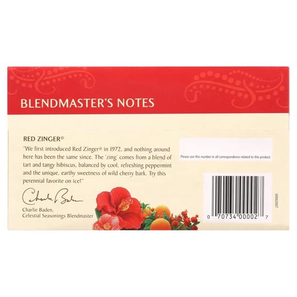 Celestial Seasonings Red Zinger Herbal Tea, Caffeine Free, 20 Count