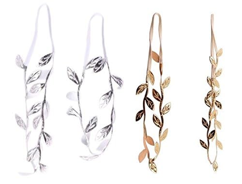 yueton Leaf Headbands, Gold and Silver, 4 Count