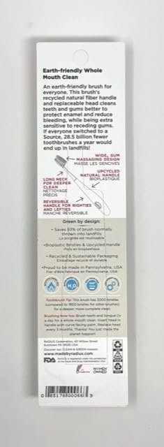 RADIUS Source Brush Toothbrush, Soft Bristles, Upcycled Wood Handle