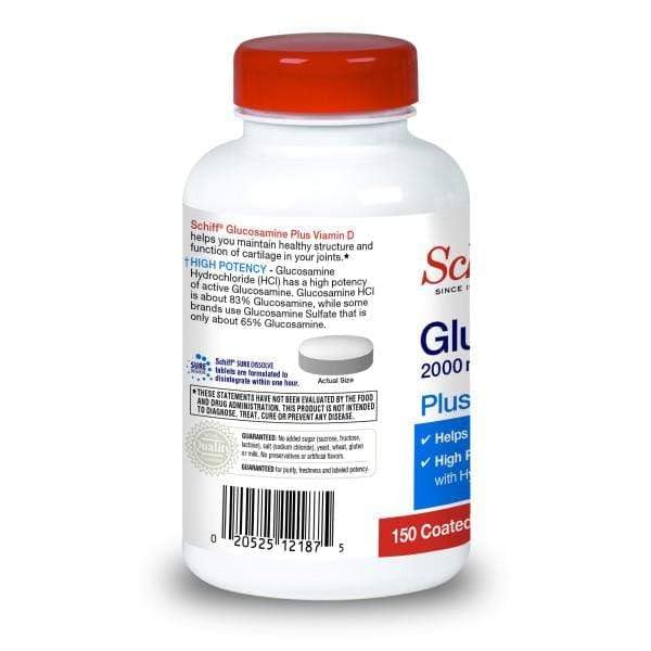 Schiff Glucosamine 2000mg with Vitamin D3 and Hyaluronic Acid, 150 Count