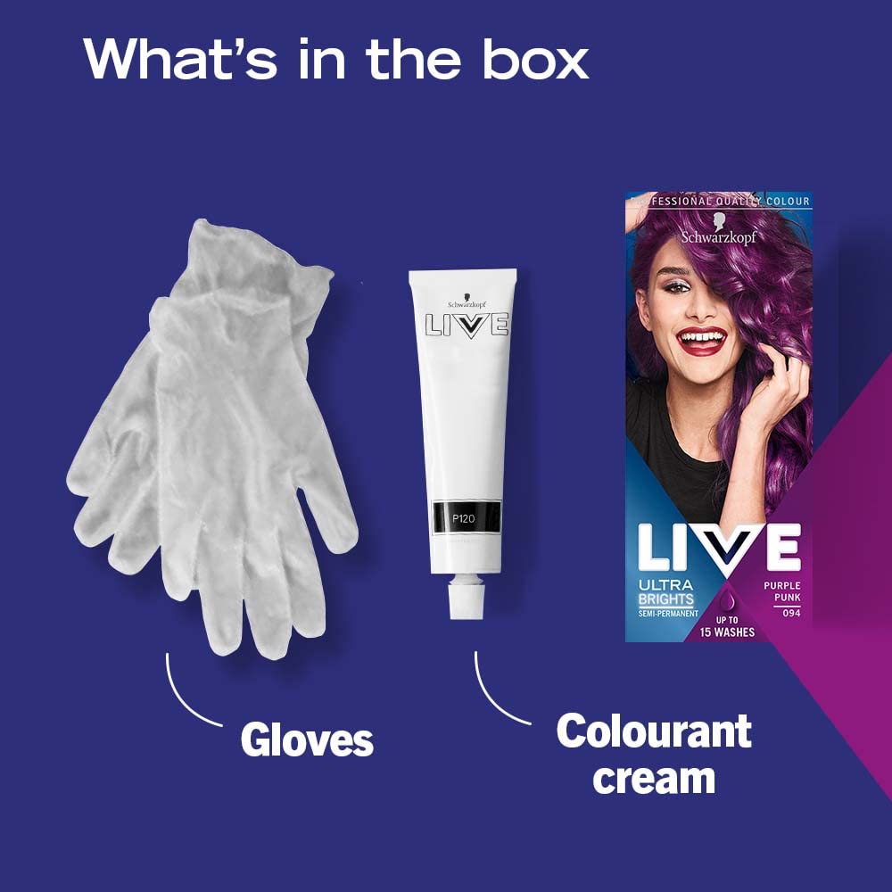 LIVE Ultra Brights Semi-Permanent Hair Dye, Purple Punk, 094