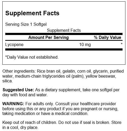 Swanson Lycopene Softgels, 10 mg, 120 Count