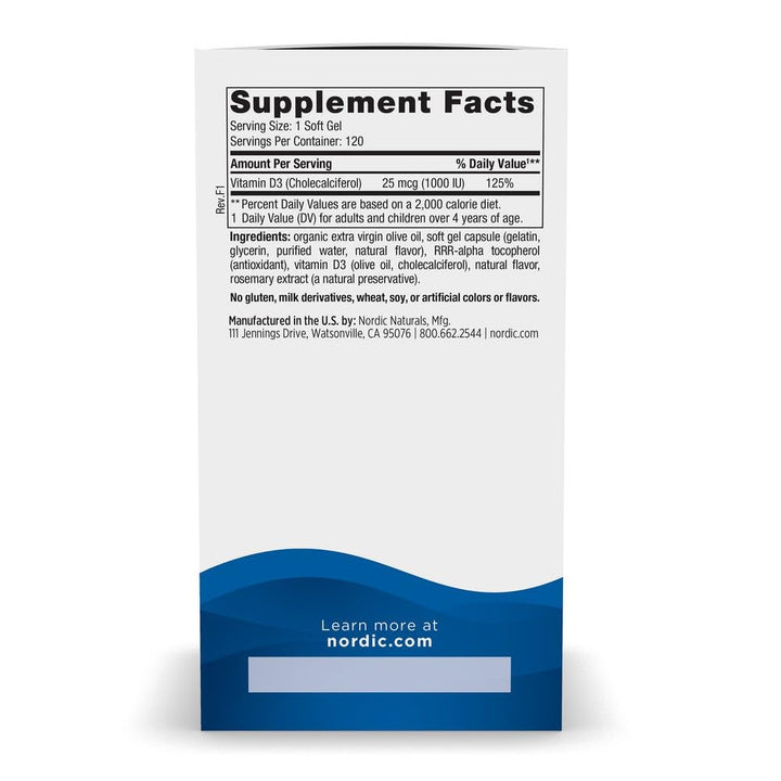Nordic Naturals Vitamin D3, Orange, 1000 IU, 120 Count