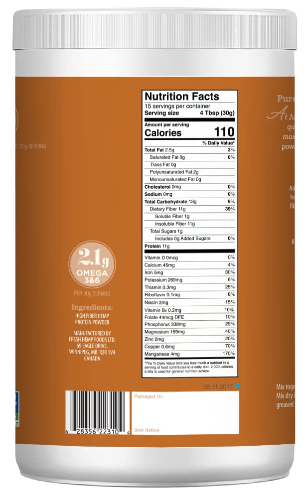 Manitoba Harvest Hemp Protein Powder Plus Fiber, 16 oz