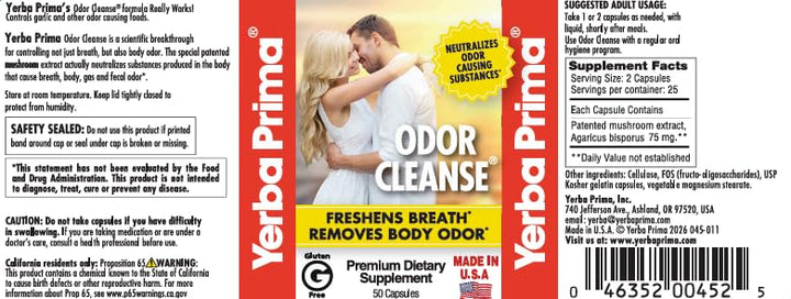 Yerba Prima Odor Cleanse Breath And Body Capsules, 50 Count