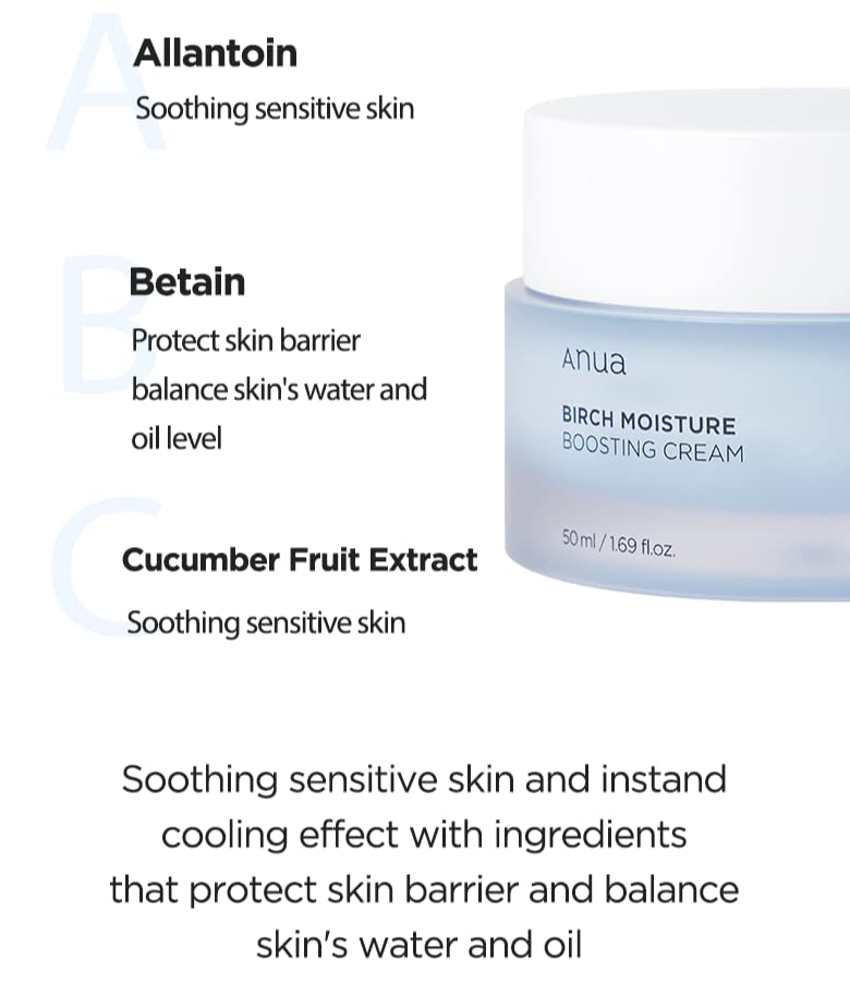 ANUA Birch 70 Moisture Boosting Cream, Fragrance Free, 50 ml