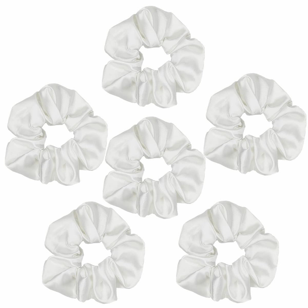 Sufermoe Satin Silk Hair Scrunchies, White, 6 Count