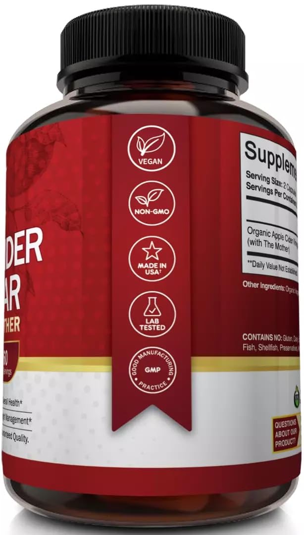 NutriFlair Apple Cider Vinegar Capsules With Mother, 1600 mg, 120 Count