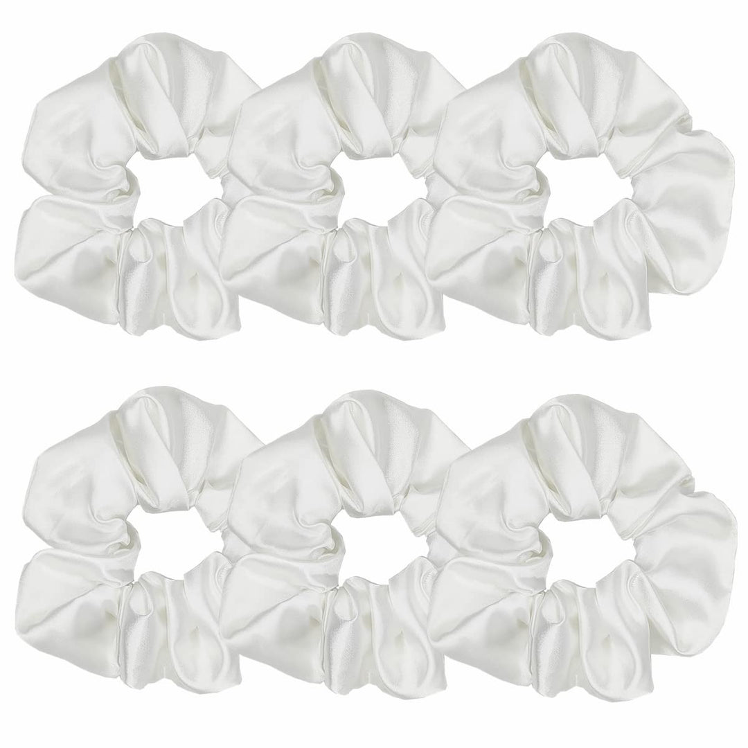 Sufermoe Satin Silk Hair Scrunchies, White, 6 Count