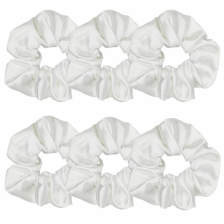 Sufermoe Satin Silk Hair Scrunchies, White, 6 Count