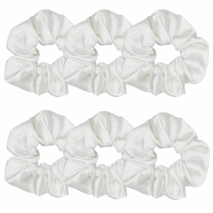 Sufermoe Satin Silk Hair Scrunchies, White, 6 Count