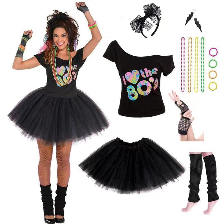 Leadtex Women's 80s Costume Set, Black, Small