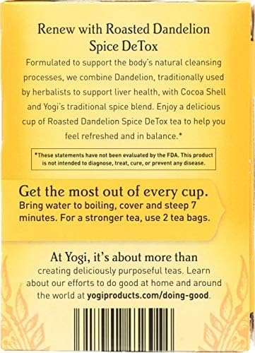 Yogi Tea, Roasted Dandelion Spice DeTox Tea, Caffeine Free, 6 Count, Pack of 6