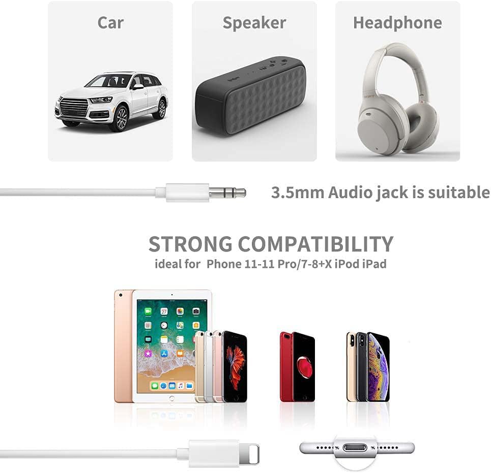 Mixfly Lightning to 3.5mm AUX Audio Cable, White, 3.3ft