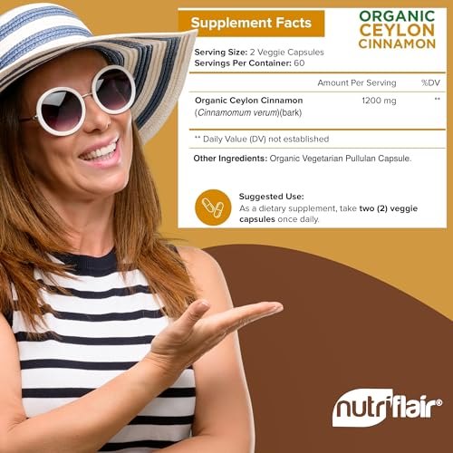 NutriFlair Organic Ceylon Cinnamon, 1200 mg, 180 Count
