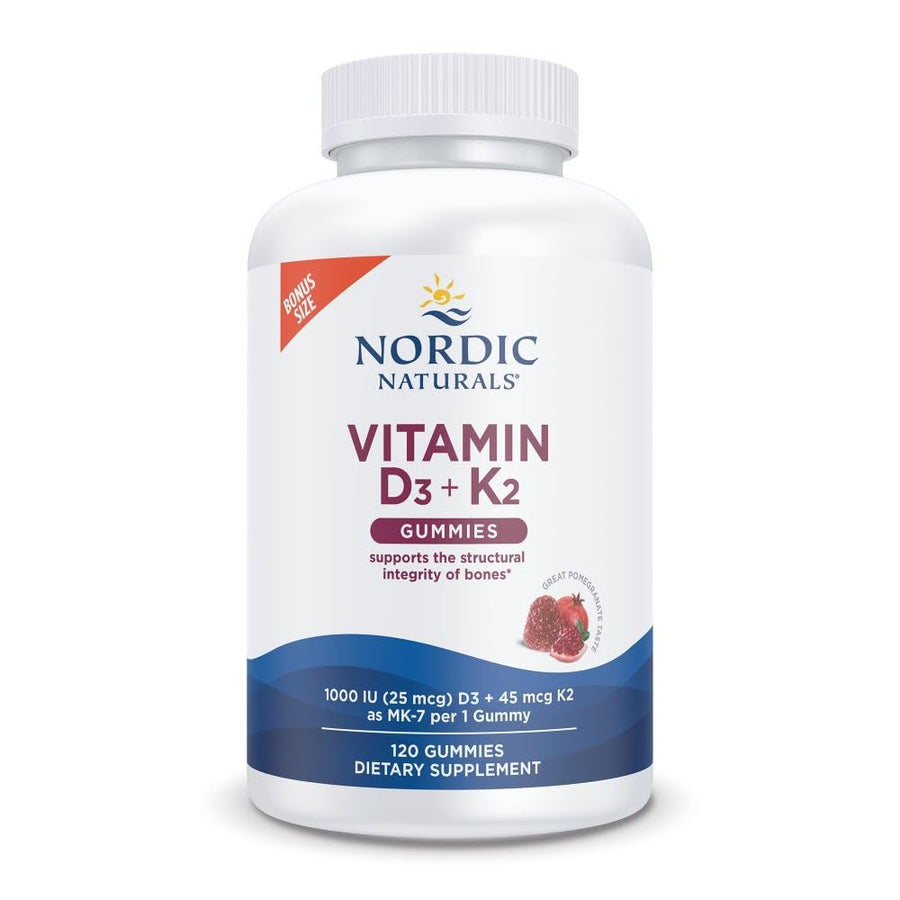 Nordic Naturals Vitamin D3 + K2 Gummies, Pomegranate, 120 Count