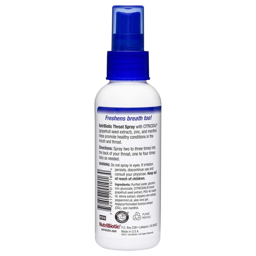 NutriBiotic Grapefruit Seed Extract Plus Zinc And Menthol Throat Spray, 118 ml