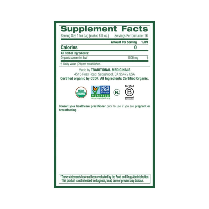 Traditional Medicinals Organic Spearmint Tea, 16 Count, Pack of 6