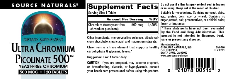 Source Naturals Ultra Chromium Picolinate 500, 500 mcg, 120 Count