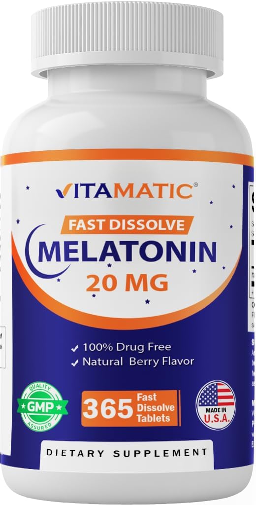 Vitamatic Melatonin Tablets, Natural Berry Flavor, 20 mg, 365 Count