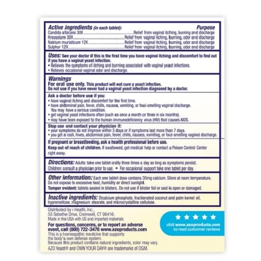 Azo Yeast Tablets, 60 Count