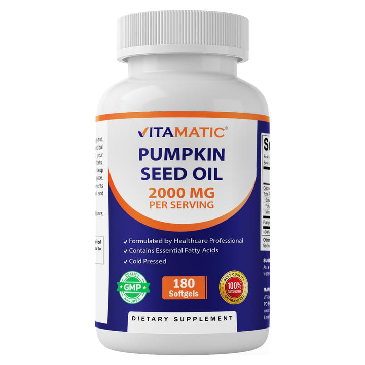 Vitamatic Pumpkin Seed Oil Softgels, 2000 mg, 180 Count