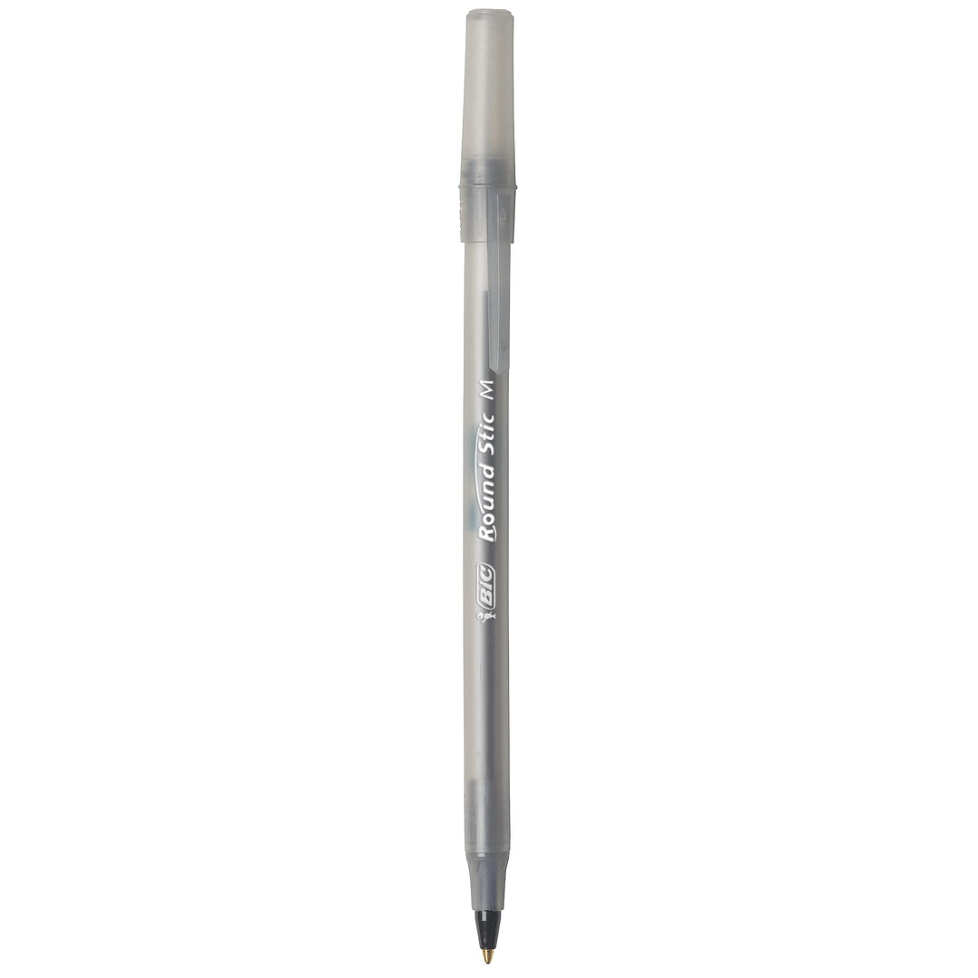 BIC Round Stic Ballpoint Pen, Frost, Black Ink, Medium Point, 60 Count