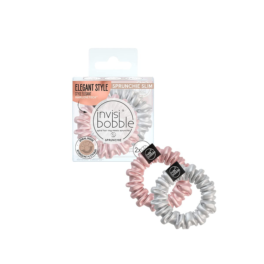 Invisibobble Sprunchie Slim Hair Scrunchies, Pink and Silver, 2 Count
