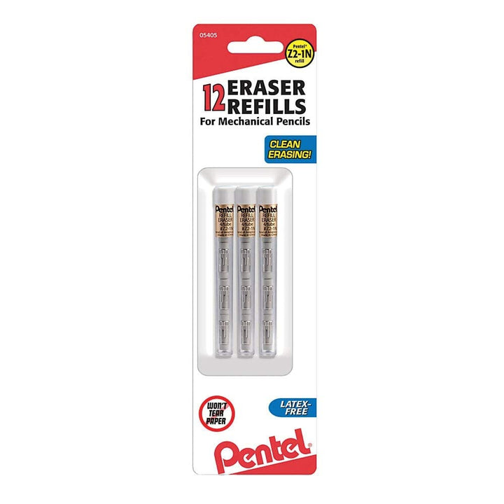 Pentel Eraser Refills for Mechanical Pencils, White, 12 Count
