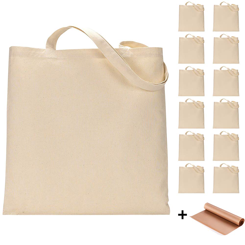 FunisFun Blank Canvas Tote Bags, 12 Count