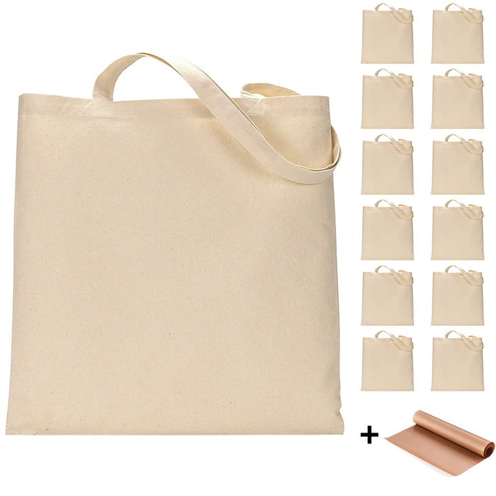 FunisFun Blank Canvas Tote Bags, 12 Count