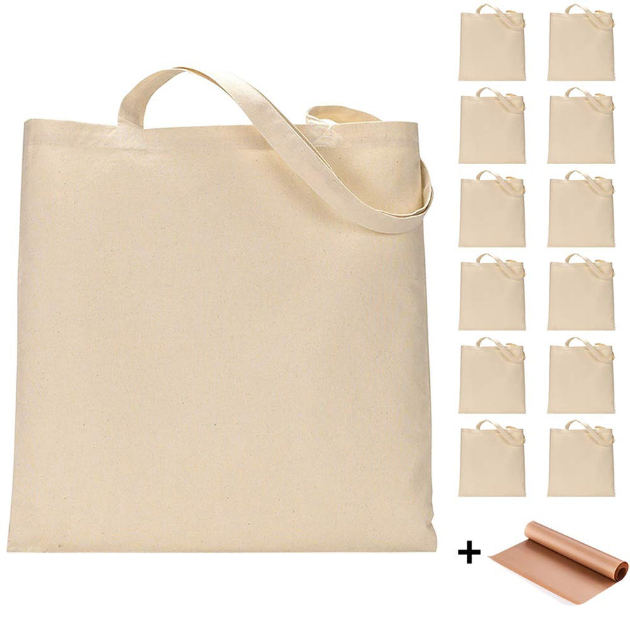 FunisFun Blank Canvas Tote Bags, 12 Count