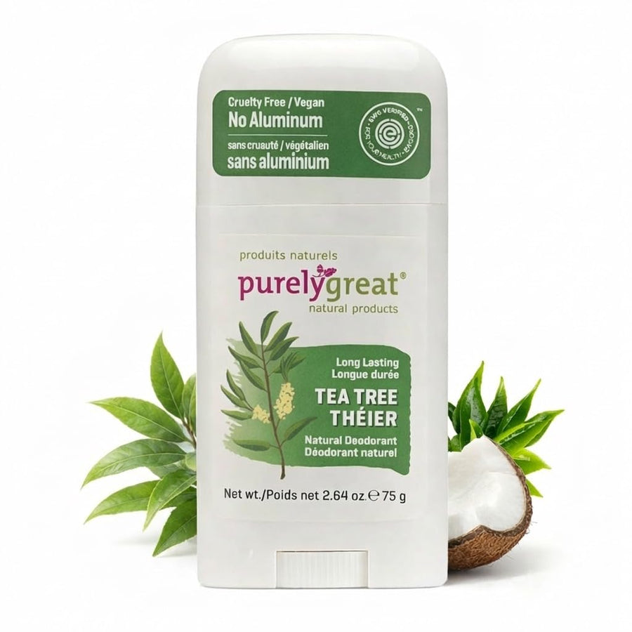 Purelygreat Natural Deodorant Stick, Tea Tree Scent, 2.64 oz