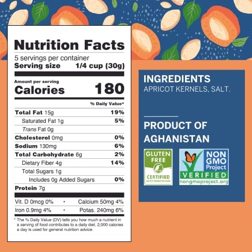 Ziba Sweet Apricot Kernels, Dry Roasted and Salted, 150 g