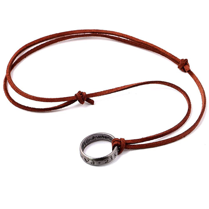 NWSOJ Uncharted 4 Nathan Drake Ring Necklace, Adjustable, Leather And Metal