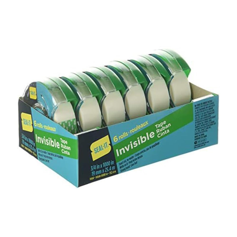 Seal-It Invisible Stationery Tape, 3/4 in x 1000 in, 6 Count