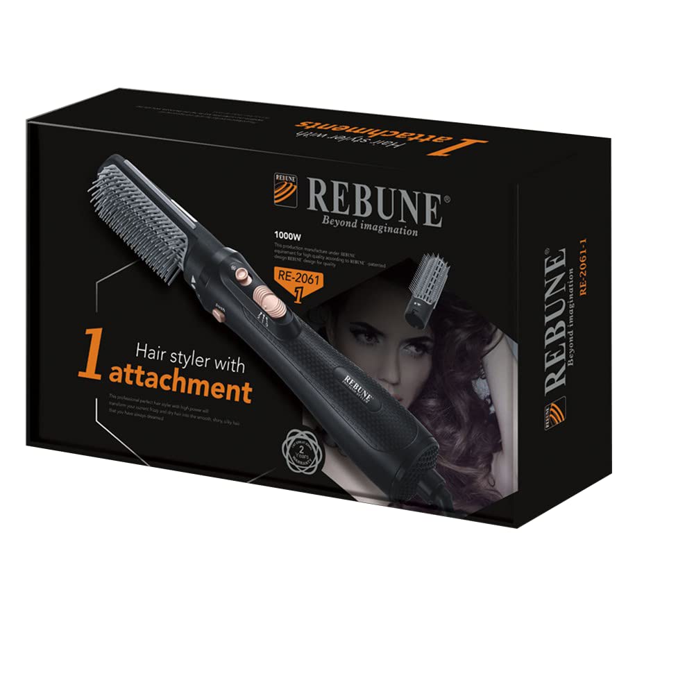 REBUNE Hair Dryer with 2 Attachments, Black, 1000W
