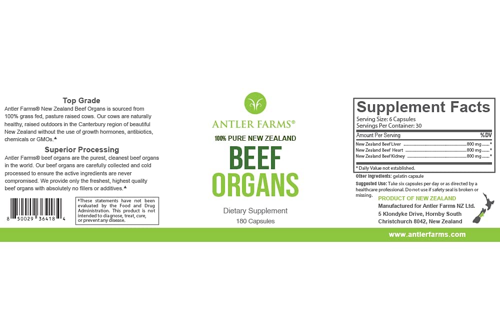 Antler Farms Beef Organs, 400 mg, 180 Count