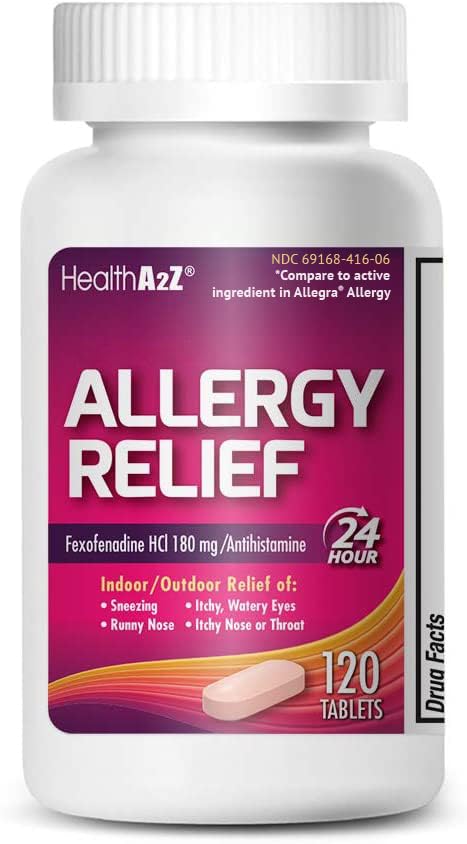 HealthA2Z Fexofenadine Hydrochloride Antihistamine Tablets, 180 mg, 120 Count