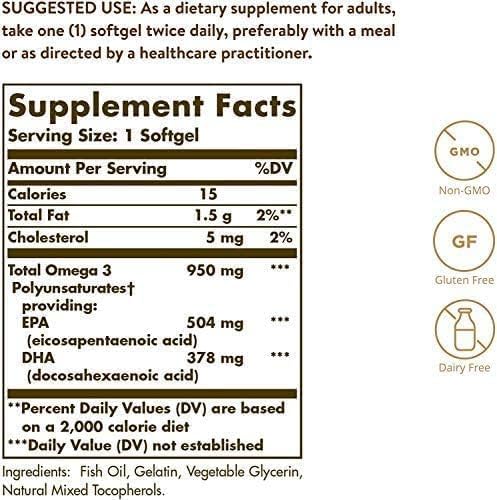 Solgar Triple Strength Omega-3 Softgels, 950 mg, 100 Count