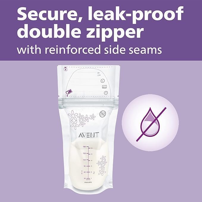 Philips Avent Breast Milk Storage Bags, Clear, 6 oz, 50 Count