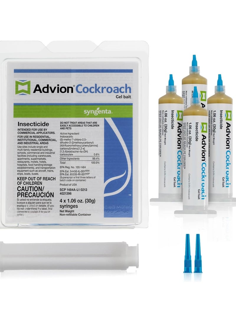 Advion Cockroach Gel Bait, 4 Tubes x 30 g, 1 Plunger and 2 Tips