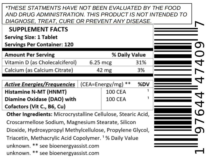 BioEnergyLife Histamine Control Tablets, 120 Count