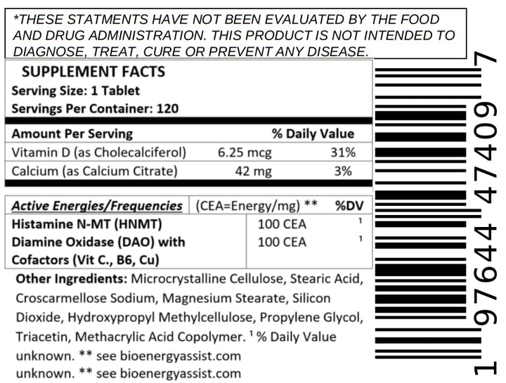 BioEnergyLife Histamine Control Tablets, 120 Count